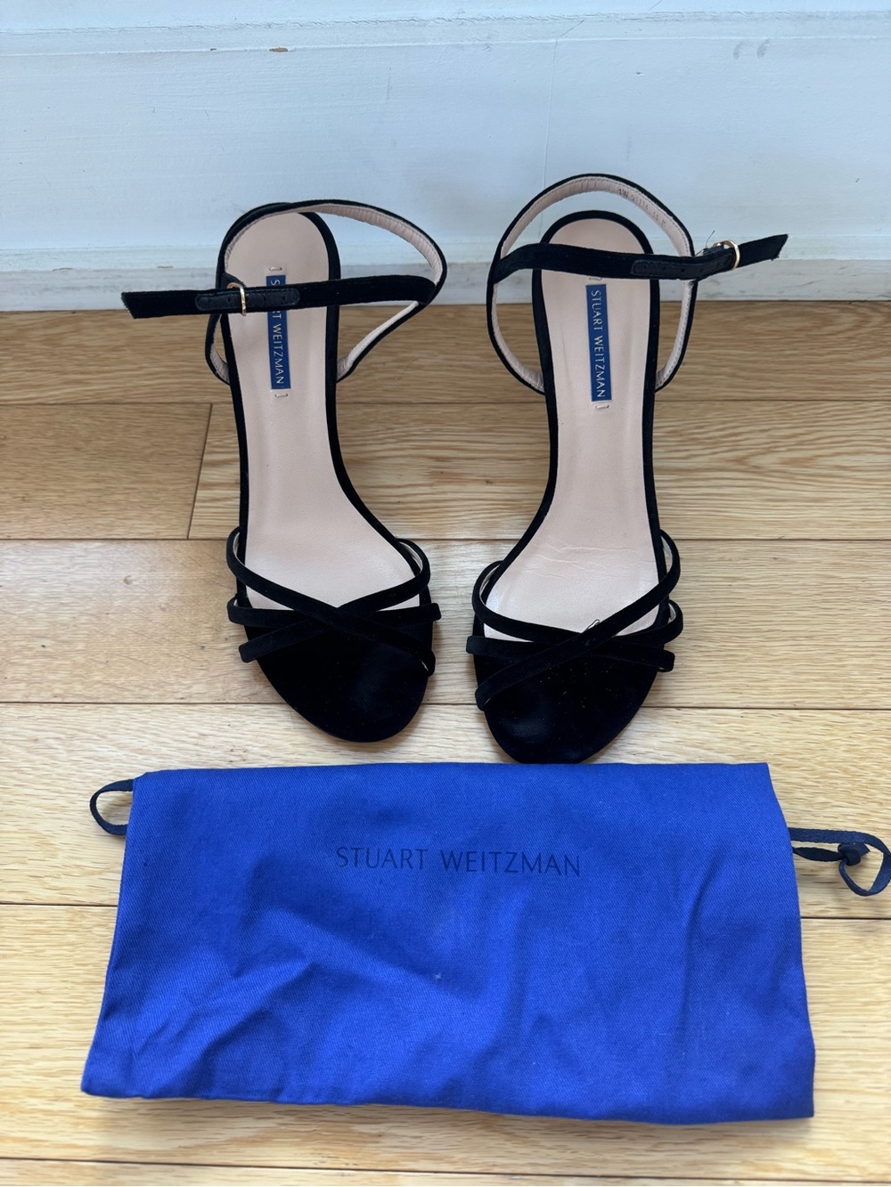 Stuart Weitzman Black Suede Strappy Ankle Strap Heels